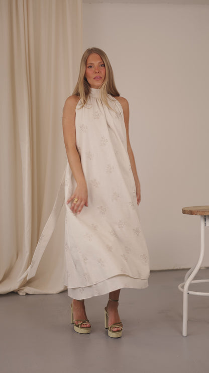 Liry Long Dress Natural Embroidery Linen