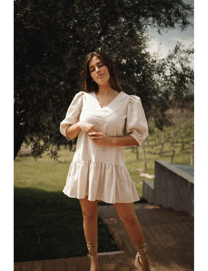 Paola Short Dress Linen | Beije - Fluffy Feet 